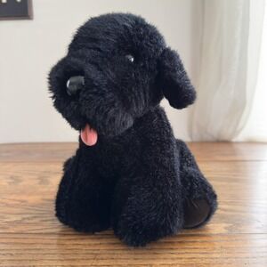 Vintage Dakin Black Lab‎ Plush Sitting Dog Pink Tongue 1985